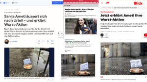 Statt einer Rede gab es Würste von Sanija Ameti und die Massenmedien berichteten darüber.